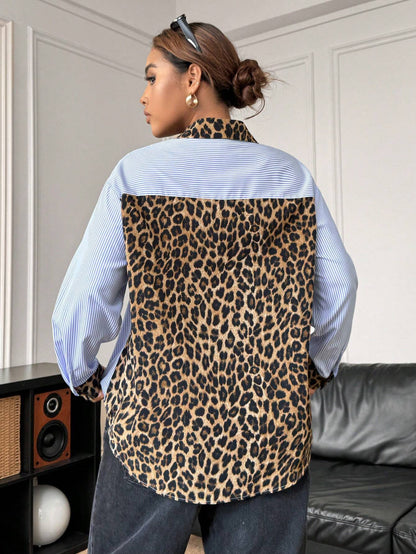 Leopardenprint Bluse mit Streifen – Lässiger Herbst-Look für jeden Tag