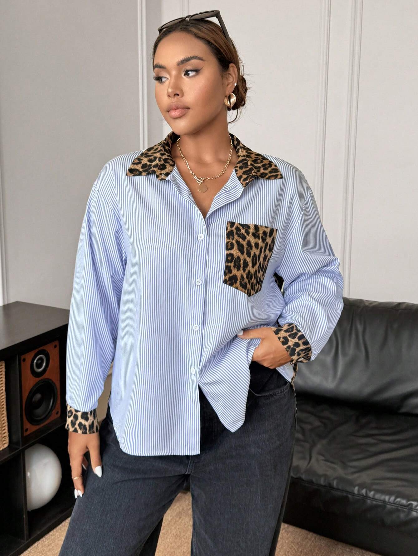 Leopardenprint Bluse mit Streifen – Lässiger Herbst-Look für jeden Tag