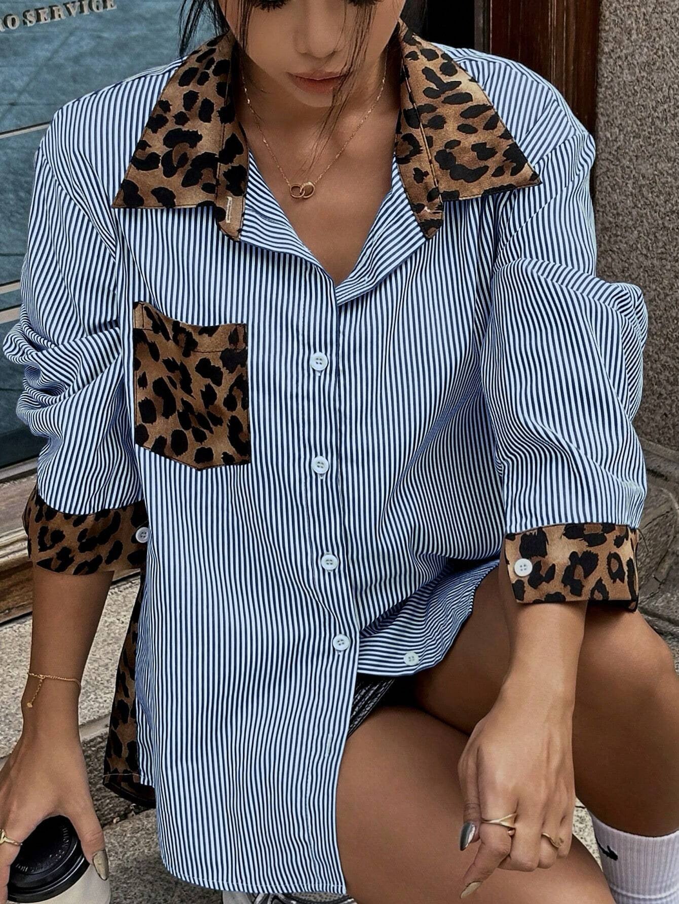 Leopardenprint Bluse mit Streifen – Lässiger Herbst-Look für jeden Tag