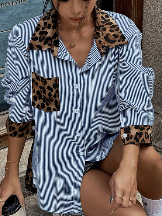 Leopardenprint Bluse mit Streifen – Lässiger Herbst-Look für jeden Tag